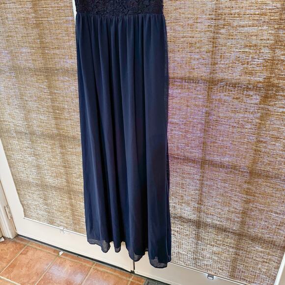 Lulus The Greatest Navy Blue Maxi Dress Open Back Chiffon Lace Size M Weddings - Picture 6 of 13